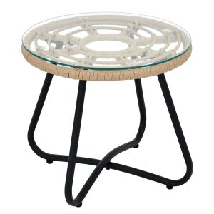 Τραπεζάκι Κήπου ArteLibre ALBIUS Γκρι Rattan/Μέταλλο/Γυαλί Φ50x35cm