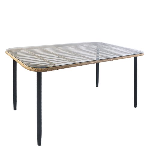 Τραπέζι Κήπου ArteLibre ANNIUS Φυσικό/Μαύρο Μέταλλο/Rattan/Γυαλί 120x70x78cm