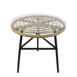 Τραπεζάκι Κήπου ArteLibre ALBIUS Γκρι Rattan/Μέταλλο/Γυαλί Φ50x35cm