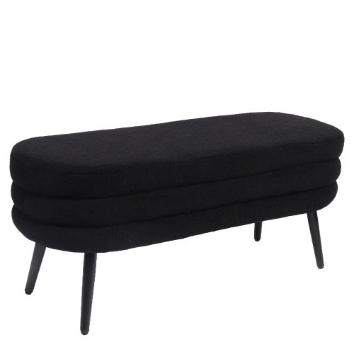 Παγκάκι Ottoman ArteLibre TONDO Μαύρο Ύφασμα Teddy/Μέταλλο 42x112x44cm