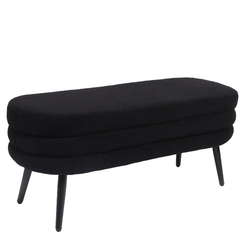Παγκάκι Ottoman ArteLibre TONDO Μαύρο Ύφασμα Teddy/Μέταλλο 42x112x44cm