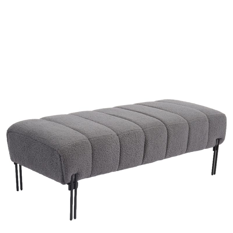 Παγκάκι Ottoman ArteLibre KUBO Γκρι Ύφασμα Teddy/Μέταλλο 40x116.5x50cm