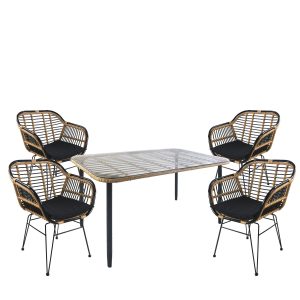 Σετ Τραπεζαρία Κήπου ArteLibre AMPIUS Μαύρο Μέταλλο/Rattan/Γυαλί Με 4 Καρέκλες 14990367