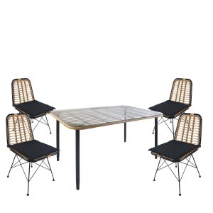 Σετ Τραπεζαρία Κήπου ArteLibre AMPIUS Μαύρο Μέταλλο/Rattan/Γυαλί Με 4 Καρέκλες 14990367