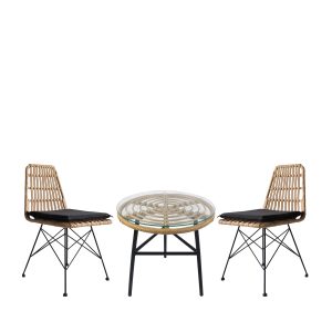 Σετ Τραπεζαρία Κήπου ArteLibre AMPIUS Μαύρο Μέταλλο/Rattan/Γυαλί Με 4 Καρέκλες 14990367