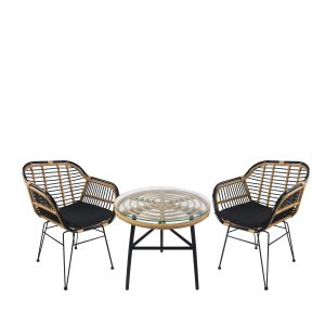 Σετ Τραπεζαρία Κήπου ArteLibre AMPIUS Μαύρο Μέταλλο/Rattan/Γυαλί Με 4 Καρέκλες 14990367