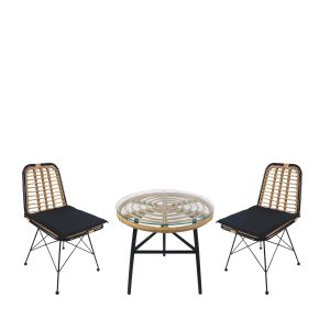 Σετ Τραπεζαρία Κήπου ArteLibre AMPIUS Μαύρο Μέταλλο/Rattan/Γυαλί Με 4 Καρέκλες 14990367