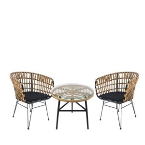 Σετ Τραπεζαρία Κήπου ArteLibre AMPIUS Μαύρο Μέταλλο/Rattan/Γυαλί Με 4 Καρέκλες 14990367