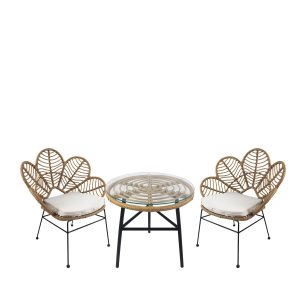 Σετ Τραπεζαρία Κήπου ArteLibre AMPIUS Μαύρο Μέταλλο/Rattan/Γυαλί Με 4 Καρέκλες 14990367
