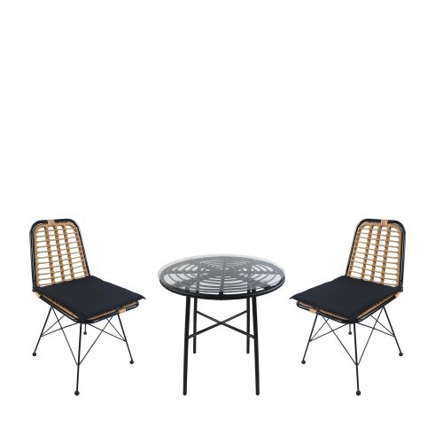 Σετ Τραπεζαρία Κήπου ArteLibre APPIUS Μαύρο Μέταλλο/Rattan/Γυαλί Με 2 Καρέκλες 14990376