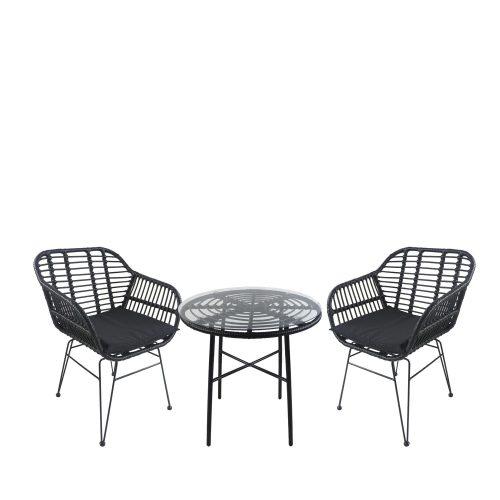 Σετ Τραπεζαρία Κήπου ArteLibre APPIUS Μαύρο Μέταλλο/Rattan/Γυαλί Με 2 Καρέκλες 14990382