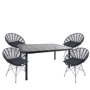 Σετ Τραπεζαρία Κήπου ArteLibre AMPIUS Μαύρο Μέταλλο/Rattan/Γυαλί Με 4 Καρέκλες 14990367