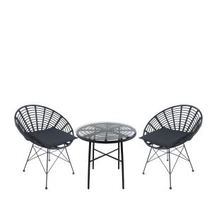 Σετ Τραπεζαρία Κήπου ArteLibre AMPIUS Μαύρο Μέταλλο/Rattan/Γυαλί Με 4 Καρέκλες 14990367