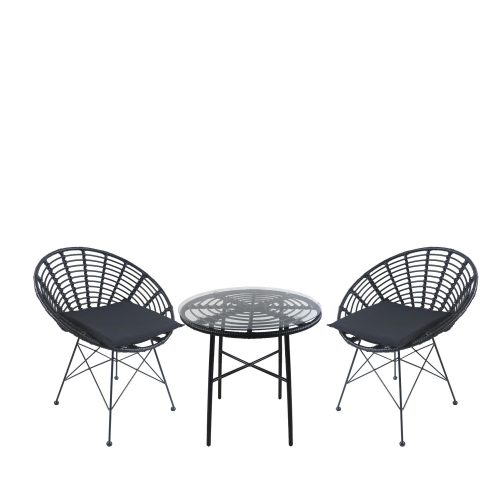 Σετ Τραπεζαρία Κήπου ArteLibre APPIUS Μαύρο Μέταλλο/Rattan/Γυαλί Με 2 Καρέκλες 14990388