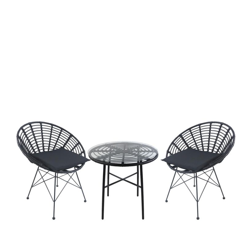 Σετ Τραπεζαρία Κήπου ArteLibre APPIUS Μαύρο Μέταλλο/Rattan/Γυαλί Με 2 Καρέκλες 14990388
