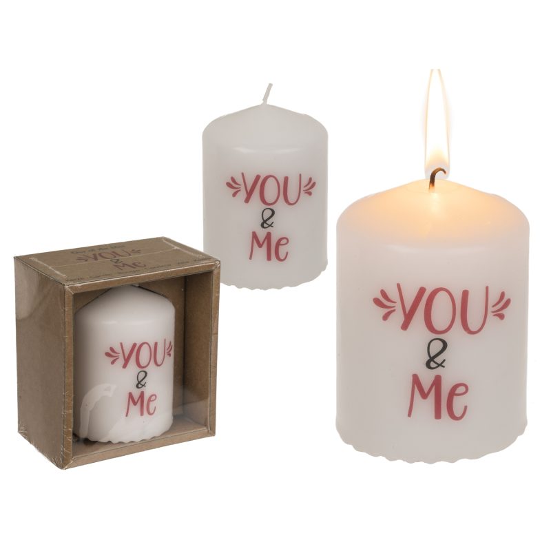 Κερί Κύλινδρος ‘You & Me’ Λευκό 6x8cm