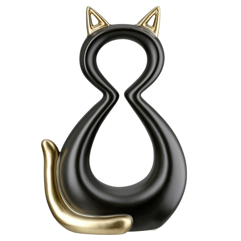 Φιγούρα Γάτα 'Catty' Κεραμικό Μαύρο/Χρυσό 6x11x17cm