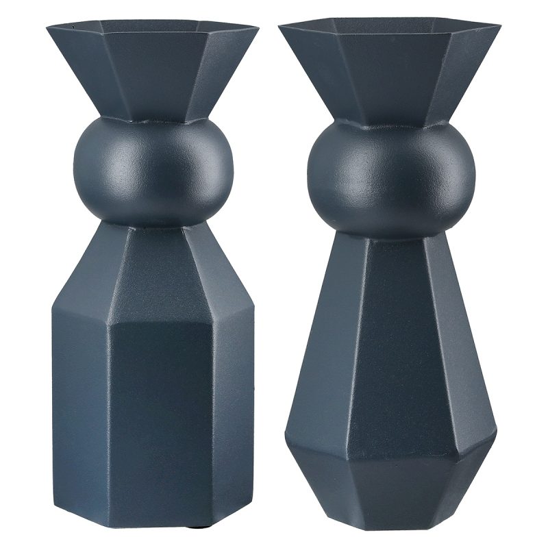 Κηροπήγιο ArteLibre Σκούρο Μπλε Μέταλλο 10x10x24cm Σε 2 Σχέδια