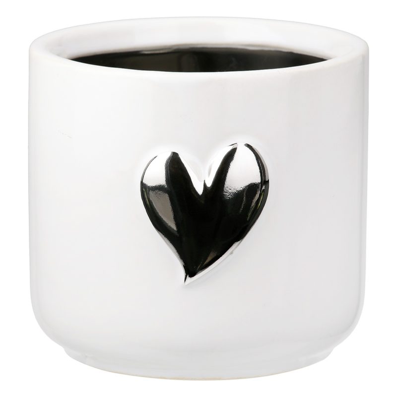 Planter Heart Motif Κεραμικό Λευκό D8X9Cm D8X9Cm