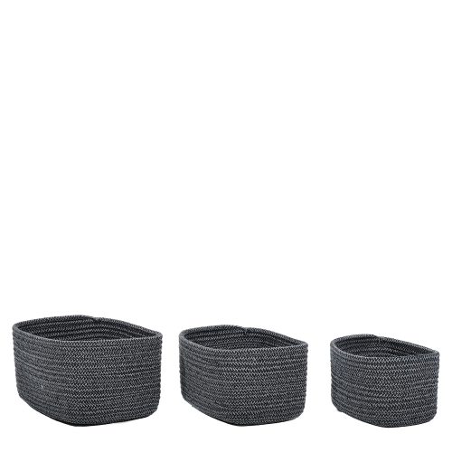 Καλάθι Ορθογώνιο Γκρι/Μαύρο Polycotton Σετ 3Τμχ