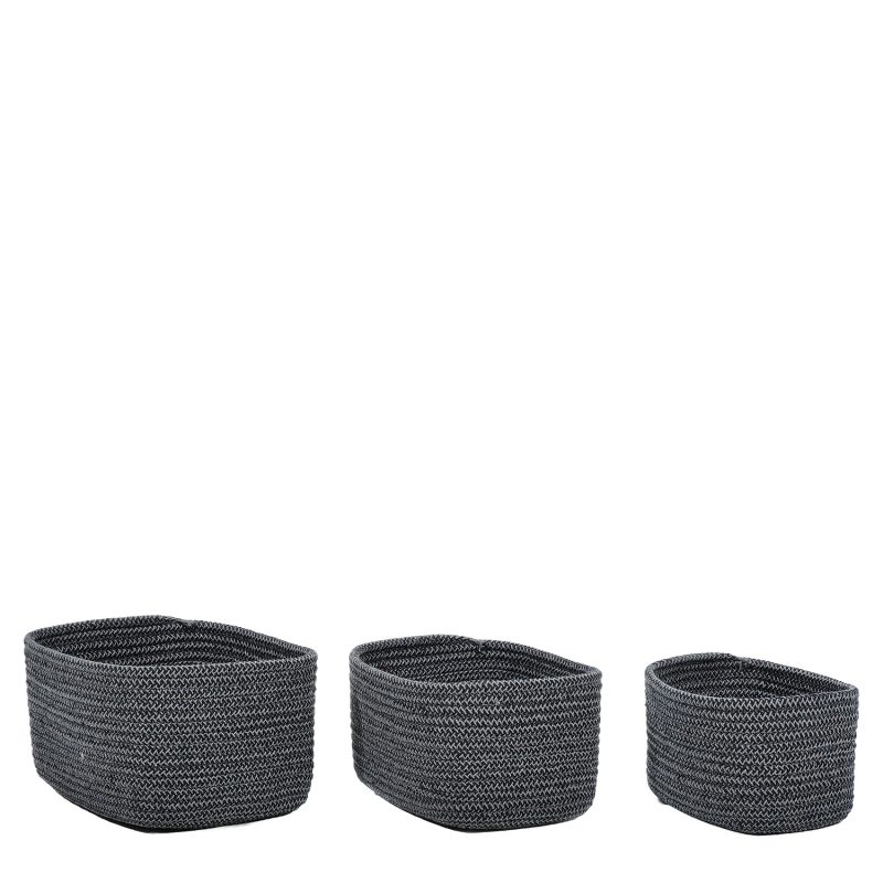 Καλάθι Ορθογώνιο Γκρι/Μαύρο Polycotton Σετ 3Τμχ