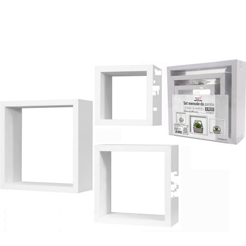 Σετ Ραφιών Κύβοι Λευκό Ξύλο 35x35x12cm/30x30x12cm/25x25x12cm 3Τμχ