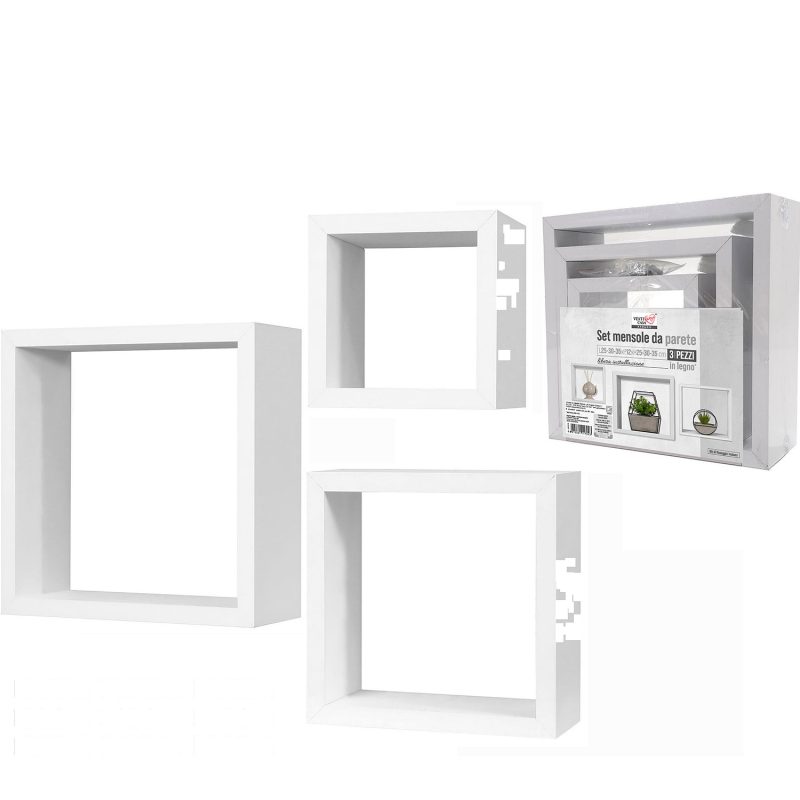 Σετ Ραφιών Κύβοι Λευκό Ξύλο 35x35x12cm/30x30x12cm/25x25x12cm 3Τμχ