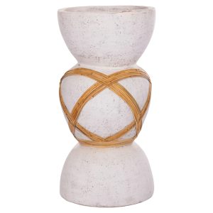 ΔΙΑΚΟΣΜΗΤΙΚΟ ΒΑΖΟ ΔΑΠΕΔΟΥ MAYNARD HM4672.02L TERRACOTTA ΛΕΥΚΟ--RATTAN Φ32x62.5Υεκ.