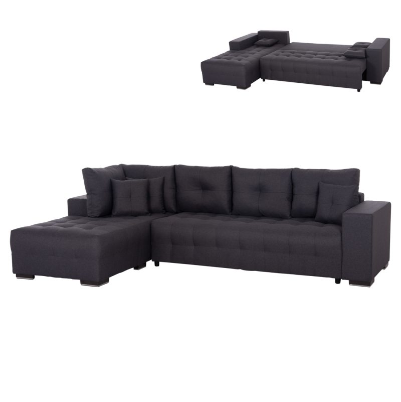 ΓΩΝΙΑΚΟΣ ΚΑΝΑΠΕΣ-ΚΡΕΒΑΤΙ ΜΕ ΑΠΟΘ.ΧΩΡΟ TRENDSTON HM3302.01L ΓΚΡΙ ΥΦΑΣΜΑ 298x177x95Υεκ