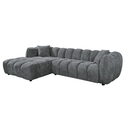 ΚΑΝΑΠΕΣ ΓΩΝΙΑ (ΑΡΙΣΤΕΡΗ) LYKKE HM3326.01L ΓΚΡΙ ΥΦΑΣΜΑ 280x89-165(η γωνία)x70Υ εκ.