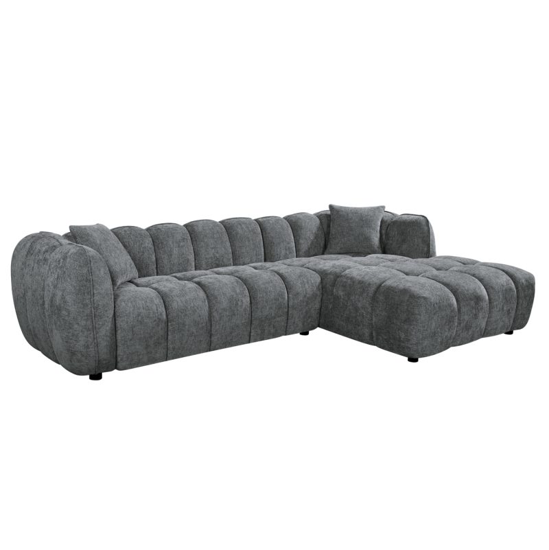ΚΑΝΑΠΕΣ ΓΩΝΙΑ (ΔΕΞΙΑ) LYKKE HM3326.01R ΓΚΡΙ ΥΦΑΣΜΑ 280x89-165(η γωνία)x70Υεκ