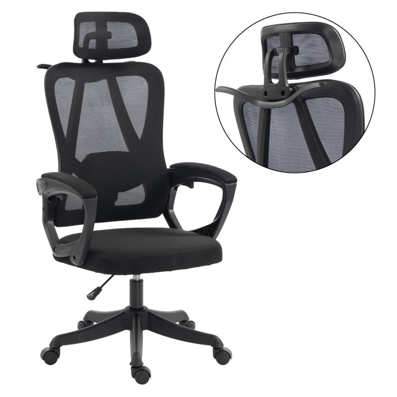 ΚΑΡΕΚΛΑ ΓΡΑΦΕΙΟΥ FRANTIC HM1224.01 ΜΑΥΡO MESH & ΠΟΛΥΠΡΟΠΥΛΕΝΙΟ 60x60x134Υεκ