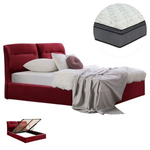 ΚΡΕΒΑΤΙ ΔΙΠΛΟ & ΣΤΡΩΜΑ KENDRA HM10720.06 ΚΟΚΚΙΝΟ ΒΟΥΡΓΟΥΝΔΙΑΣ ΒΕΛΟΥΔΟ--ΑΠΟΘ.ΧΩΡΟΣ--160x200εκ