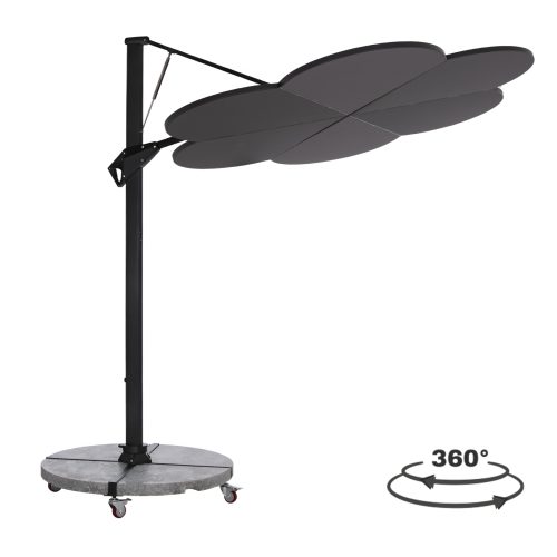 ΟΜΠΡΕΛΑ ΜΕ ΒΑΣΗ ΣΕΙΡΑ CANNOPY (flower) HM21286.01 ΑΛΟΥΜΙΝΙΟ-ΓΡΑΝΙΤΗΣ-ΜΟΛΥΒΙ ΧΡΩΜΑ 2,38x2,2μ