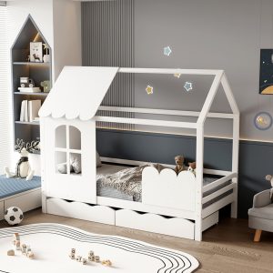 ΠΑΙΔΙΚΟ ΚΡΕΒΑΤΙ τ.MONTESSORI ΜΕ ΣΥΡΤΑΡΙΑ DOMER HM710.03 ΞΥΛΟ ΠΕΥΚΟΥ ΛΕΥΚΟ-ΣΤΡΩΜΑ 90x190εκ