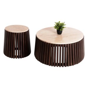 ΒΟΗΘΗΤΙΚΑ ΤΡΑΠΕΖΑΚΙΑ 2ΤΜΧ CHANG HM9668 ΞΥΛΟ MANGO-ΓΥΑΛΙ TOP Φ55x49,5Υ & Φ40x36,5Υεκ.