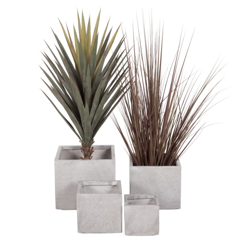 ΣΕΤ 4ΤΜΧ ΓΛΑΣΤΡΕΣ ΤΕΤΡΑΓΩΝΕΣ GARDENER HM4730 FIBERCLAY ΓΚΡΙ CEMENT 37x37x32Υεκ.