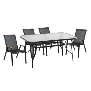 ΣΕΤ ΤΡΑΠΕΖΑΡΙΑΣ 5ΤΜΧ BRUNO HM10729.03 ΚΑΡΕΚΛΕΣ ΜΕΤΑΛΛΙΚΕΣ & ΤΡΑΠΕΖΙ 150x90εκ ΜΑΥΡΟ