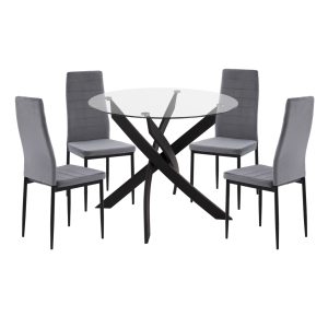 ΣΕΤ ΤΡΑΠΕΖΑΡΙΑΣ 5ΤΜΧ LADY HM21199.01 ΓΥΑΛΙ--ΜΕΤΑΛΛΟ ΣΕ ΜΑΥΡΟ & ΒΕΛΟΥΔΟ ΓΚΡΙ
