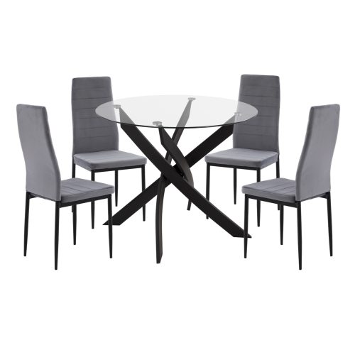 ΣΕΤ ΤΡΑΠΕΖΑΡΙΑΣ 5ΤΜΧ LADY HM21199.01 ΓΥΑΛΙ--ΜΕΤΑΛΛΟ ΣΕ ΜΑΥΡΟ & ΒΕΛΟΥΔΟ ΓΚΡΙ