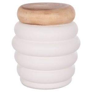 ΣΚΑΜΠΟ PUFFAT HM18172.02 FIBER CEMENT ΛΕΥΚΟ- ΞΥΛΟ TEAK TOP Φ45x46Υεκ.