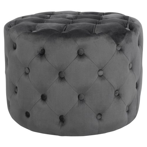 ΣΚΑΜΠΟ KASSIE  ΓΚΡΙ ΒΕΛΟΥΔΟ ΤΥΠΟΥ CHESTERFIELD HM8406.01 Φ60x43Υ εκ.