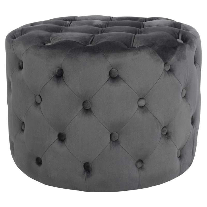 ΣΚΑΜΠΟ KASSIE  ΓΚΡΙ ΒΕΛΟΥΔΟ ΤΥΠΟΥ CHESTERFIELD HM8406.01 Φ60x43Υ εκ.