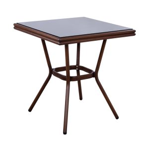 ΤΡΑΠΕΖΙ ΑΛΟΥΜΙΝΙΟΥ HARLOW 70X70X76Υ ΜΕ ΟΨΗ BAMBOO HM5568.03 ΚΑΦΕ ΜΕ ΓΥΑΛΙ