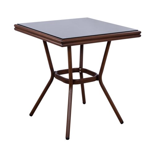 ΤΡΑΠΕΖΙ ΑΛΟΥΜΙΝΙΟΥ HARLOW 70X70X76Υ ΜΕ ΟΨΗ BAMBOO HM5568.03 ΚΑΦΕ ΜΕ ΓΥΑΛΙ