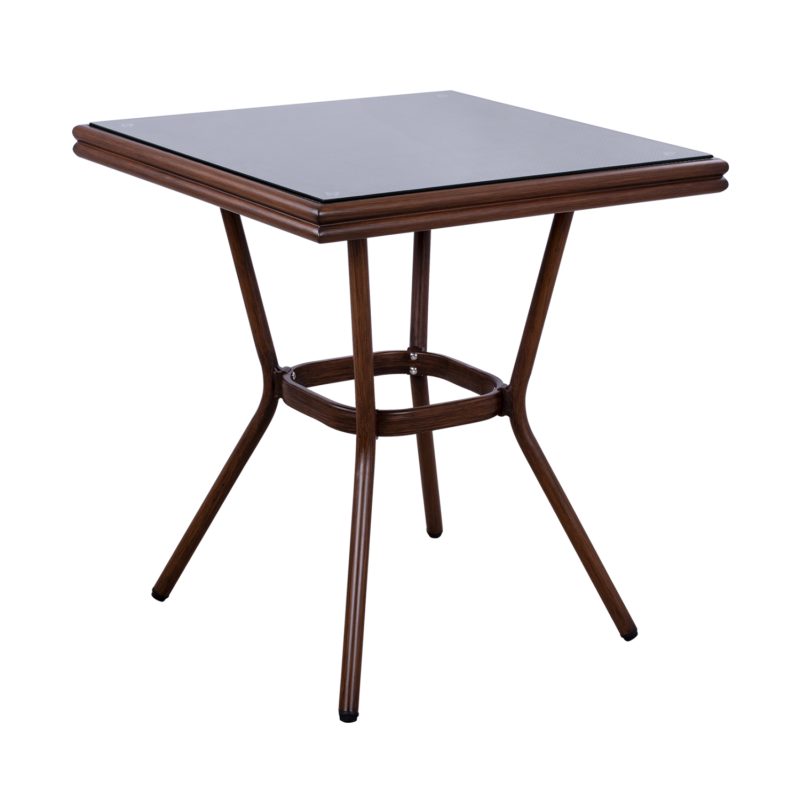 ΤΡΑΠΕΖΙ ΑΛΟΥΜΙΝΙΟΥ HARLOW 70X70X76Υ ΜΕ ΟΨΗ BAMBOO HM5568.03 ΚΑΦΕ ΜΕ ΓΥΑΛΙ