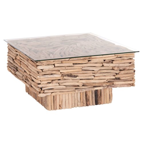 ΤΡΑΠΕΖΙ ΣΑΛΟΝΙΟΥ ΤΕΤΡΑΓΩΝΟ SPARROW HM9960 DRIFTWOOD--ΓΥΑΛΙ 95x95x51,5Υεκ.