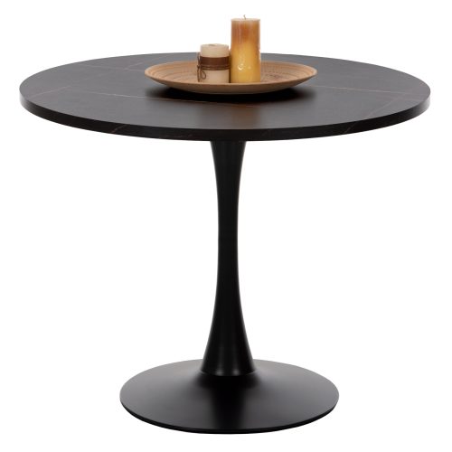 ΤΡΑΠΕΖΙ ΤΡΑΠΕΖΑΡΙΑΣ ROLLO HM9421.12 ΣΤΡΟΓΓΥΛΟ BLACK MARBLE Φ90x74Υεκ.