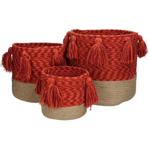 Καλάθι ArteLibre Κόκκινο Βαμβακερό 25x25x25cm Σετ 3Τμχ